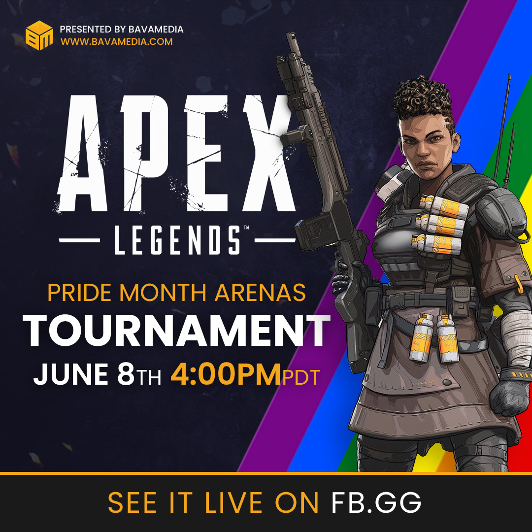 Join us Wednesday June 8th for our Apex Legends Arenas Charity Tournament celebrating Pride Month! 

Come show your support to our amazing partners and some incredible LGBTQ+ charities at 4:00PM PDT on FB.GG! 🏳️‍🌈

#facebookgaming #bavamedia #apexlegends