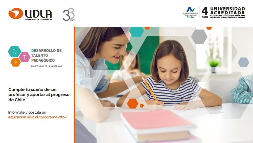 FeduUdla's tweet photo. Continúa el proceso de admisión 2022 del Programa de Desarrollo de Talento Pedagógico» DTP-#UDLA, el cual está dirigido a estudiantes cuarto año de Enseñanza Media. Solicita información al correo: nvillena@udla.cl o aquí: https://t.co/rEz00B2hkW 
#UDLAChile #educacion https://t.co/JMnMXtftGx