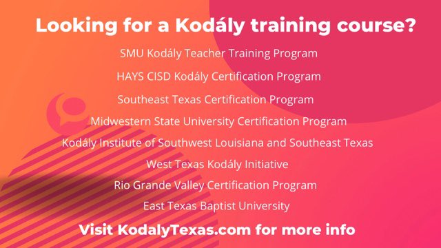 Are you looking for a Kodály training course this summer? There are LOTS of options in Texas. Visit KodalyTexas.com for more information. <a href="/kodalyedu_tx/">Kodály Educators of TX</a> <a href="/OAKENational/">Organization of American Kodály Educators</a> #kodalytx