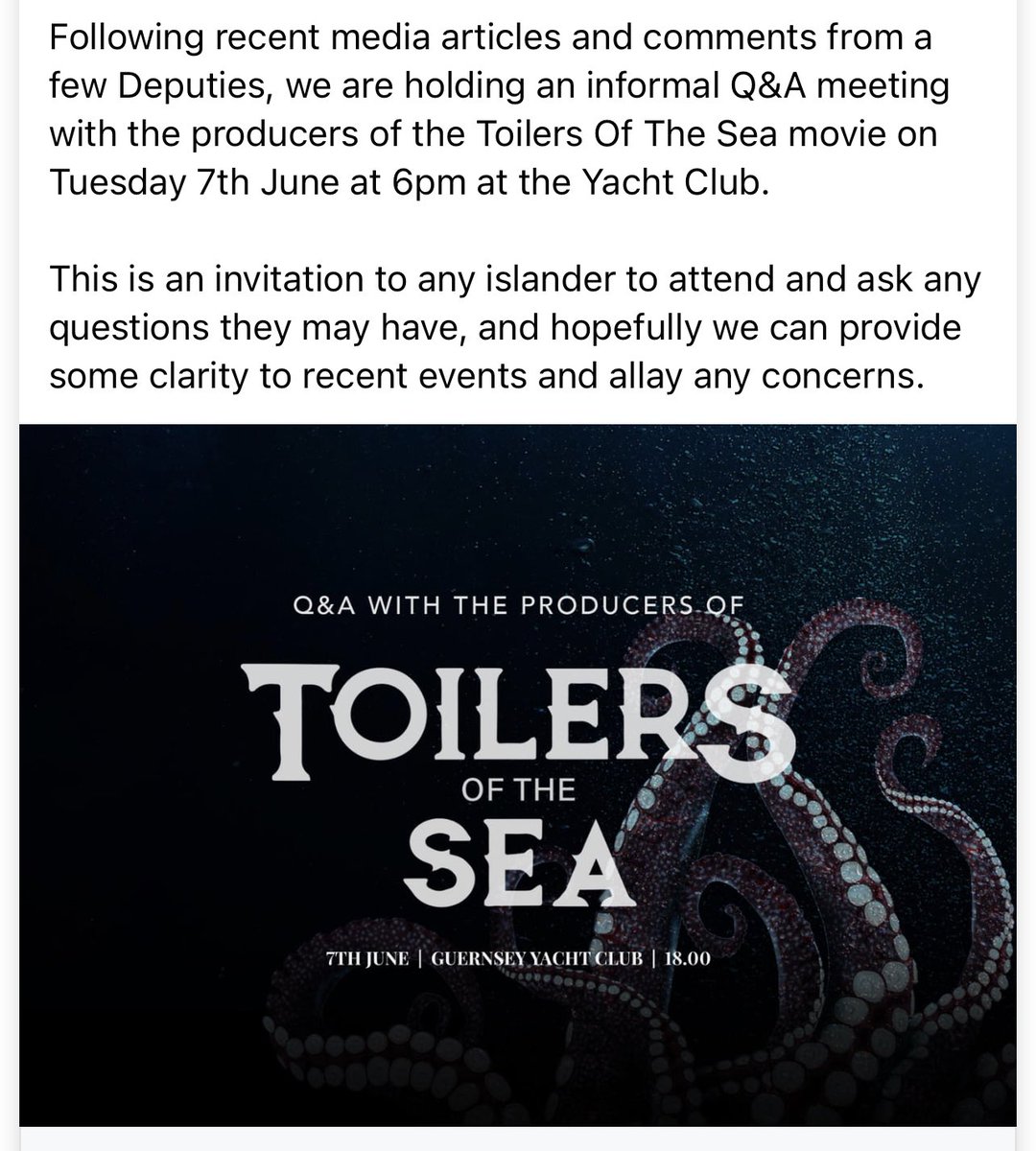 We welcome you to a Q&amp;A meeting on Tuesday 7th June. 
#ToilersoftheSea #VictorHugo #Guernsey #ToilersFilm