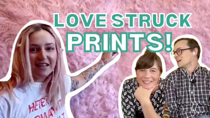 YouTube thumbnail for our Flat Files art podcast with illustrator Genevieve Darling of Love Struck Prints.