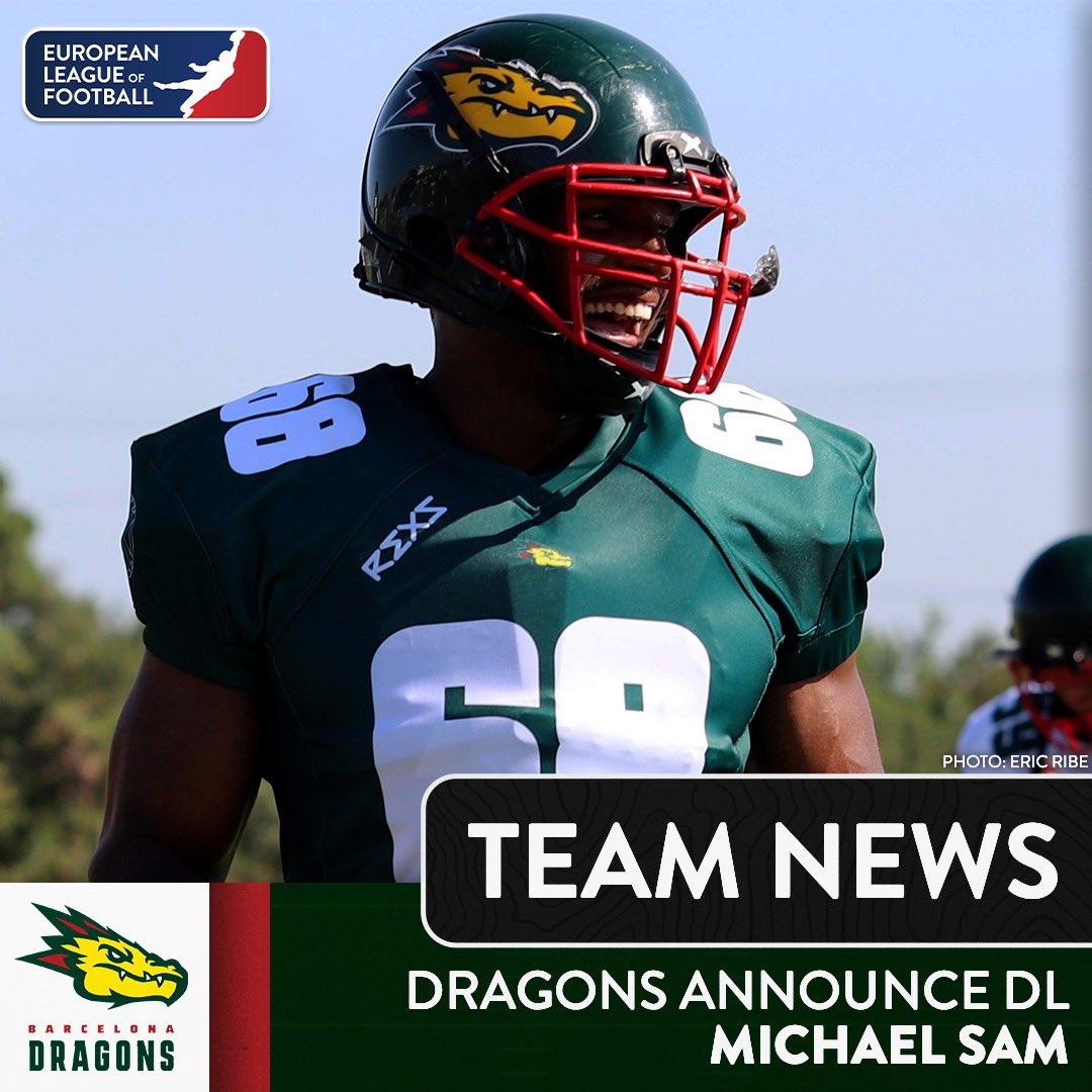 The @Dragons_BCN have signed their Assistant D-Line Coach and former <a href="/NFL/">NFL</a> player <a href="/MichaelSam52/">Michael Sam</a> as Defensive Lineman! 🐲 

Find out more about the signing europeanleague.football/elf-news/barce… 📲