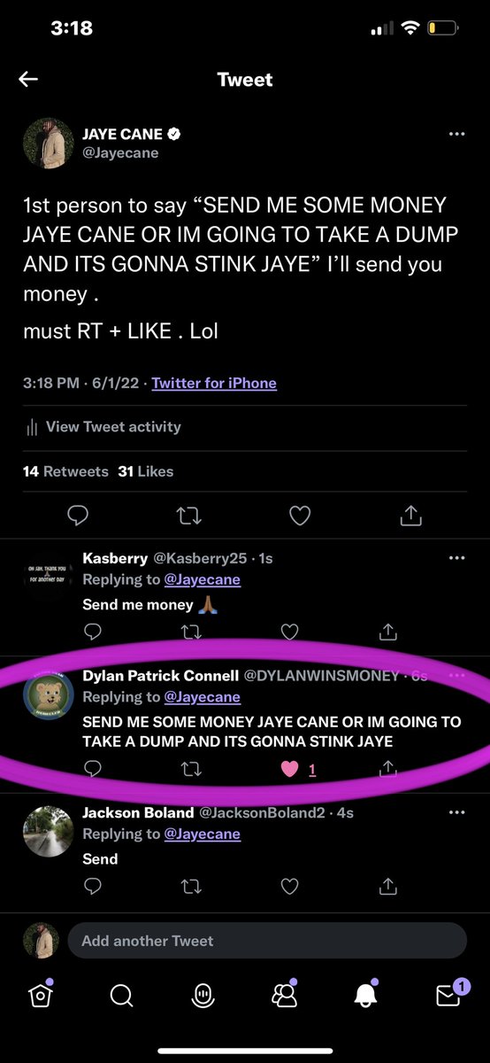 Jayecane's tweet photo. winner ! @DYLANWINSMONEY sent you money who��s next ? lol https://t.co/BAzXvEAqae