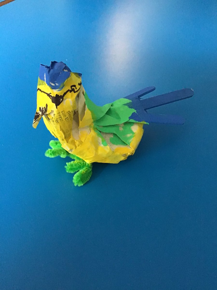CricketsStf's tweet photo. Look at these gorgeous Robin and Blue tit birds that we made in Art using recycled materials- everybody did a fantastic job don’t you agree?? https://t.co/W6oRUlqZsJ