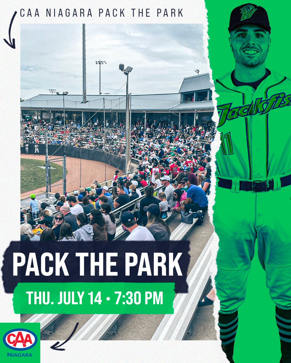 Pack the Park presented by <a href="/CAANiagara/">CAA Niagara</a> returns on Thursday, July 14th as the Jackfish host the Guelph Royals. Head to any CAA Niagara location and receive a FREE game ticket to the Pack the Park game.

Let's pack The Pond with thousands of screaming Fish Heads!

#GetHooked