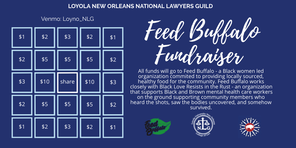 LoynoNLG's tweet photo. NLG stands in solidarity. Let's fill every square! Support us by venmoing @Loyno_NLG (https://t.co/8hDplFlmd2). If you aren't able to donate at the moment, we ask that you share this post with your friends and family. #peopleoverproperty #InSolidarity https://t.co/yy4BMlO4vs