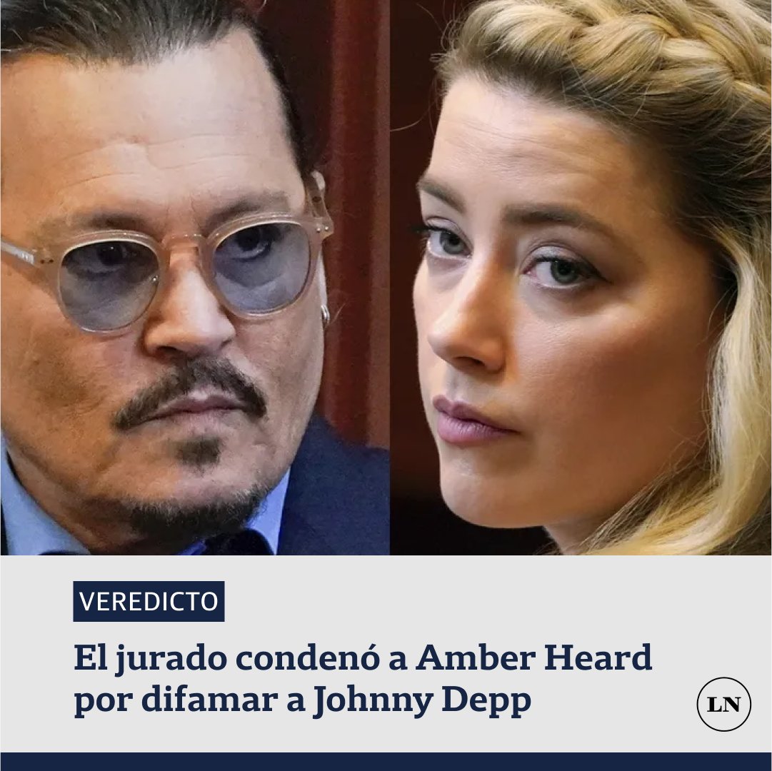 LANACION's tweet photo. VEREDICTO. El jurado declaró de manera unánime a Amber Heard culpable por difamar a Johnny Depp. La actriz deberá pagar una indemnización de 15 millones de dólares. https://t.co/ohs9NJIiBN