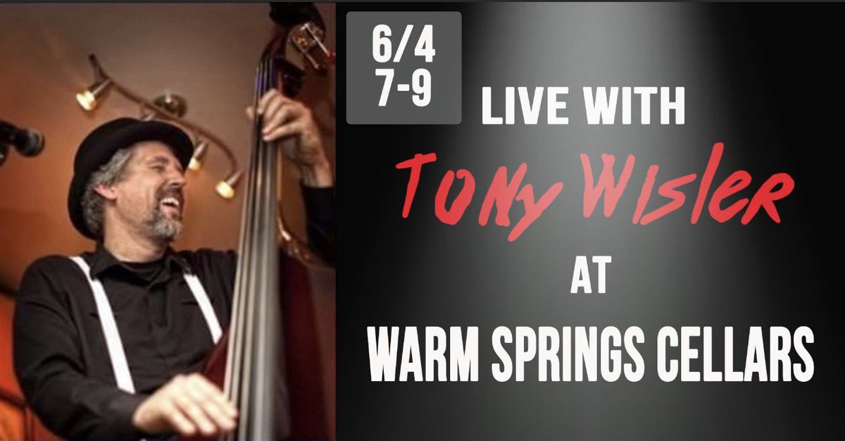 WSCellars's tweet photo. Join us in welcoming Tony Wisler, singer and bass player, to Warm Springs Cellars this Saturday 6/4, 7-9 P.M. Sit, sip, and enjoy the tunes with a glass of GA wine or beer. Cheers! 
#livemusic #jazz #itsallaboutthstbass #bass #goodtimes #wine #beer #shoplocal https://t.co/LL7VTzp83M