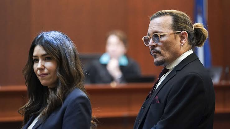 pubity's tweet photo. Johnny Depp’s attorney Camille Vasquez was seen in tears shortly after the jury announced he’s won https://t.co/3ULaZRyzH6
