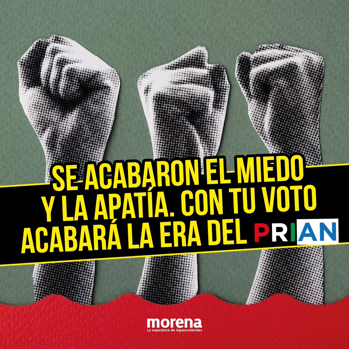 CEEMorenaAgs's tweet photo. Llegó el momento de hacer historia como la generación que se enfrentó a la corrupción y el autoritarismo y desterró al PRIAN de Aguascalientes. Ahora o nunca, atrévete, vota por el cambio #TereCorrupta https://t.co/XuZdCXbjN3