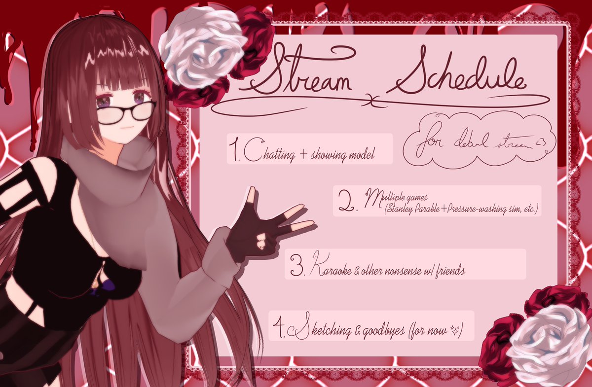 SpadesTwisted's tweet photo. Debut Stream Schedule:
✨Each item on there will take around an hour per slot✨
Debuting in almost an hour!!!
Stay tuned on June 1st!
✨✨4pm (GMT-5)✨✨
#Vtuber #VTuberEN #VtuberDebut #ENVtuber #ENVtubers #aliceinwonder #Spade #bilingual https://t.co/mhOWnZ7ftl