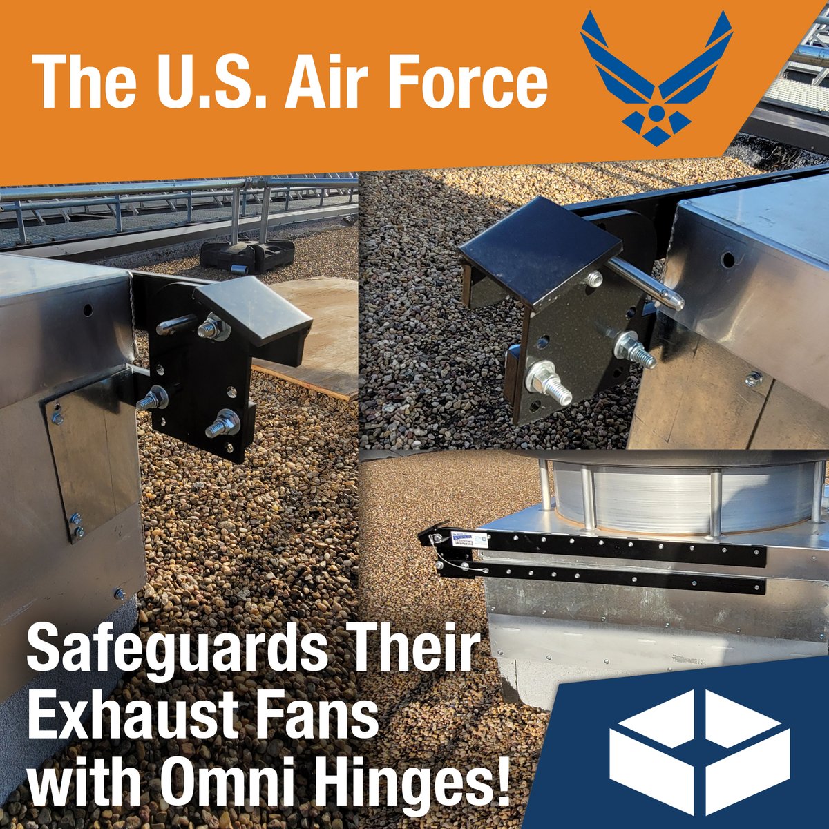 omni_supply's tweet photo. Recently, a U.S. Air Force base installed a Quick-Fit Super Hinge on their kitchen exhaust fans. Check out their great installation! Are you ready to safeguard your fan with our hinge? Get it here: https://t.co/b7Ftptu679
#hinge #hingekit #rooftop #kitchenexhaust #fan https://t.co/XHQzBP3HLl