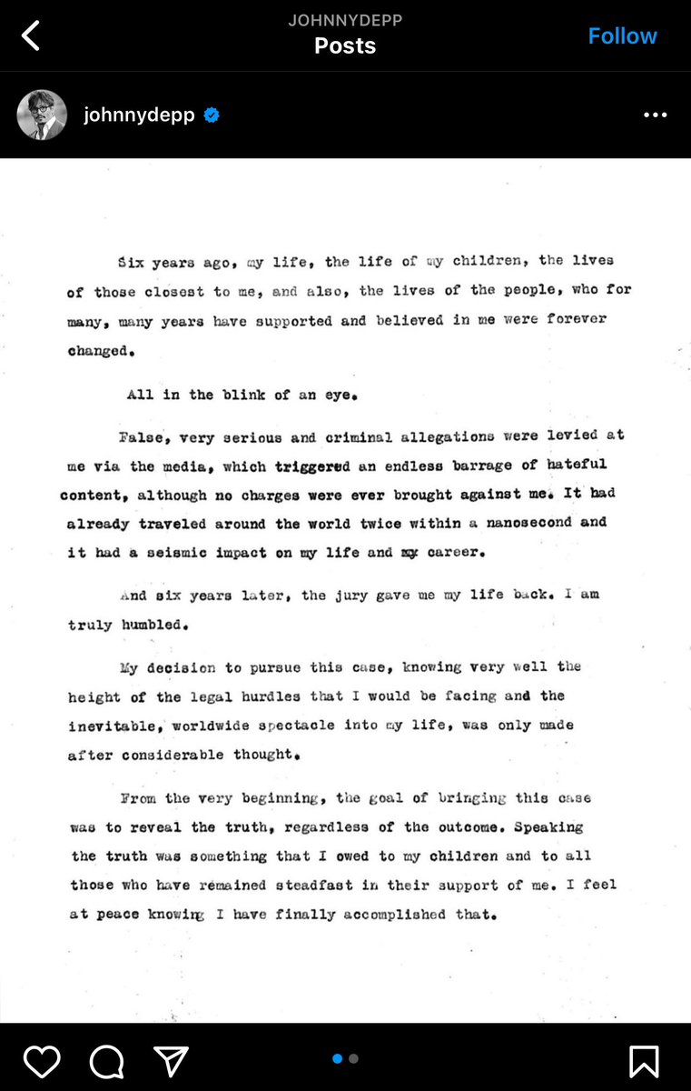 botswithsocks's tweet image. Johnny Depp has made a statement on IG too #JusticeForJohnnyDepp #deppvsheardtrial