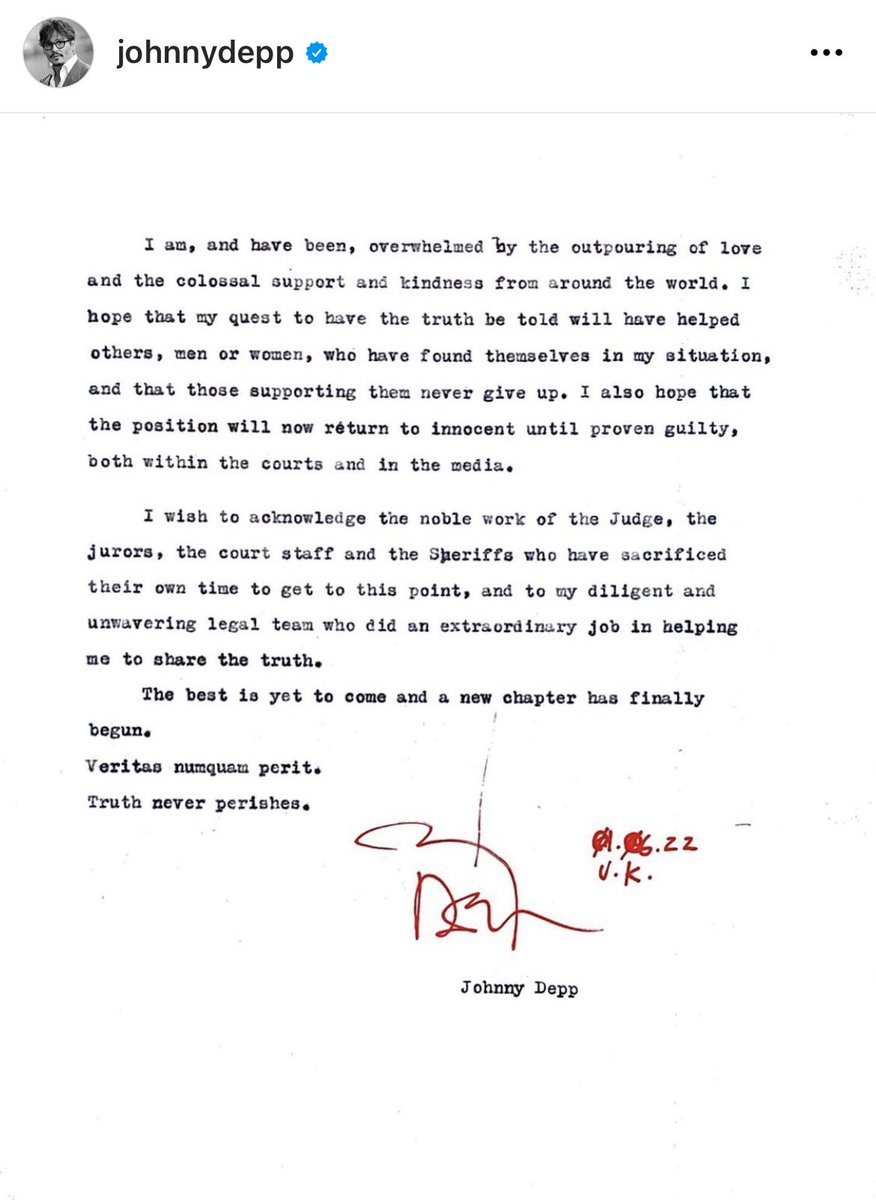 BREAKING: Johnny Depp releases a statement following the jury verdict #JohnnyDeppVsAmberHeard
