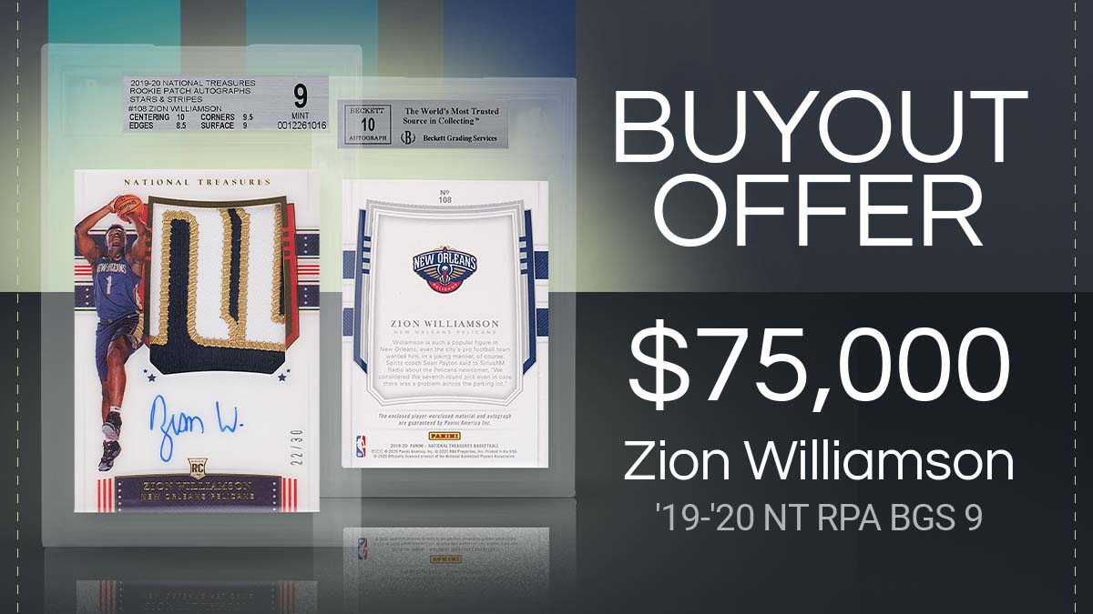 CollectableApp's tweet photo. 📢 Breaking News - We have received a $75,000 buyout offer on our Zion Williamson '19-'20 NT RPA BGS 9

Shareholders would receive approx. $11.18 net per share if the offer is accepted - this represents a 1.64% net premium over the last traded price 🏀

#collectableapp #nba #zion https://t.co/tgIc6uiOP7