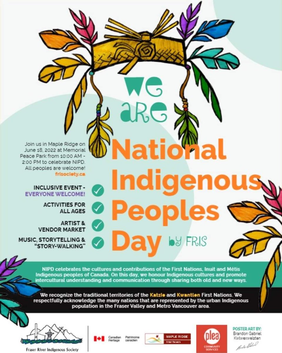 Please join Fraser River Indigenous Society on June 18 to celebrate National Indigenous Peoples Day and Memorial Peace Park starting at 10 am. Bring a friend and share widely!