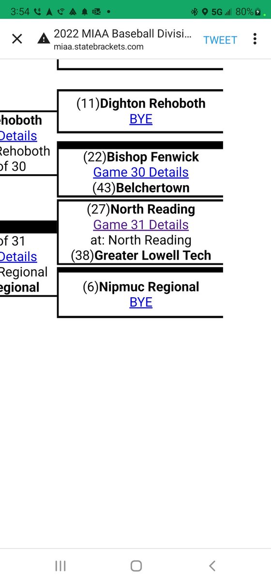 Things change quickly. Now we are playing North Reading. @BostonHeraldHS
