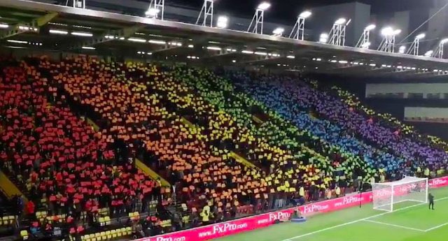 Happy <a href="/Pride/">Pride</a> Month to all! I was extremely fortunate to be sat in the Rookery End at <a href="/WatfordFC/">Watford Football Club</a> ‘s Vicarage Road stadium when this Rainbow Laces display was organised by the <a href="/ProudHornets/">Proud Hornets 🏳️‍🌈🏳️‍⚧️</a> - incredible effort all round!