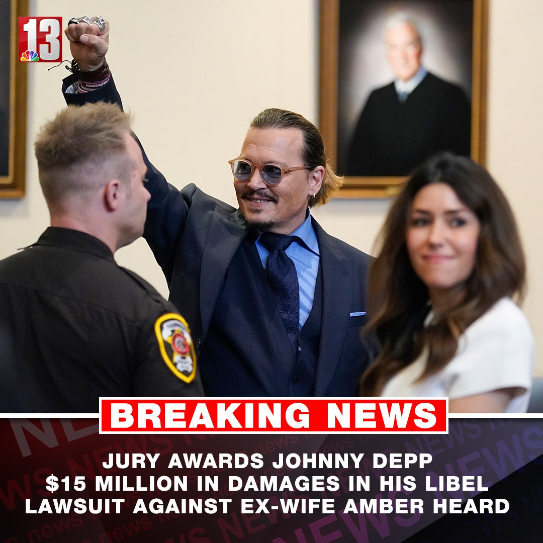 WNYT's tweet photo. #BREAKING: Johnny Depp has won his defamation case against ex-wife Amber Heard ➡️ https://t.co/U8pX1mKogu https://t.co/Oj0PL4iWBq