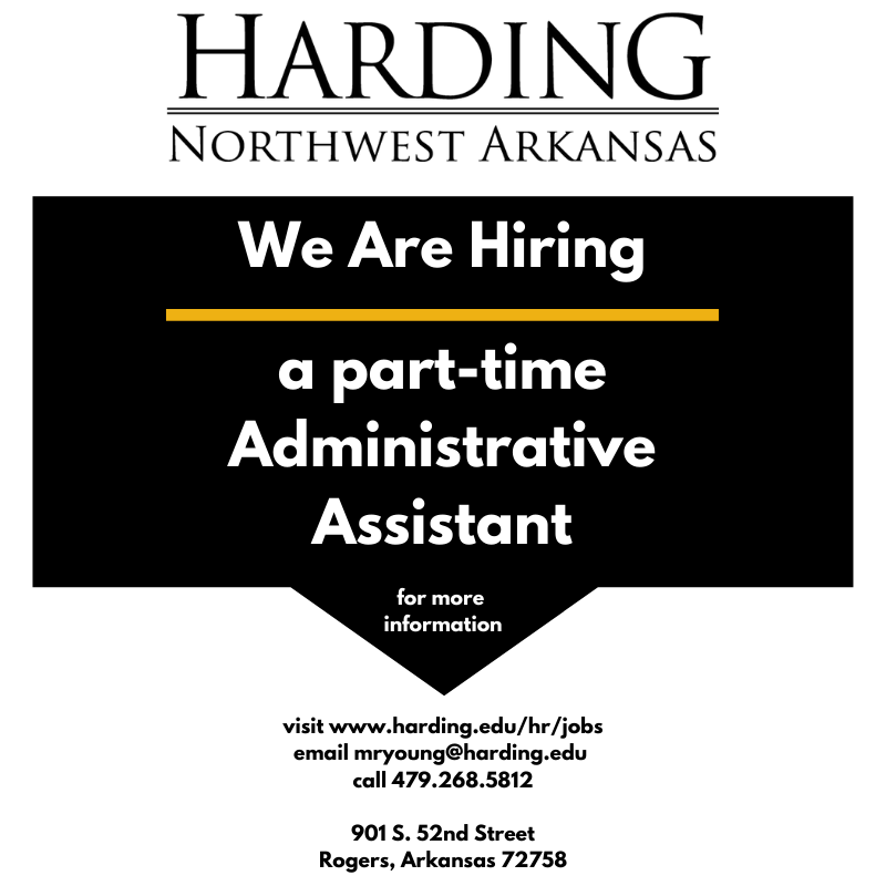 Harding_NWA's tweet photo. We are hiring!!

HU NWA is currently seeking applicants for a part-time administrative assistant position. For more information on qualifications and duties/responsibilities, go to https://t.co/NKcWsPJPQg. https://t.co/17hy43vEPl