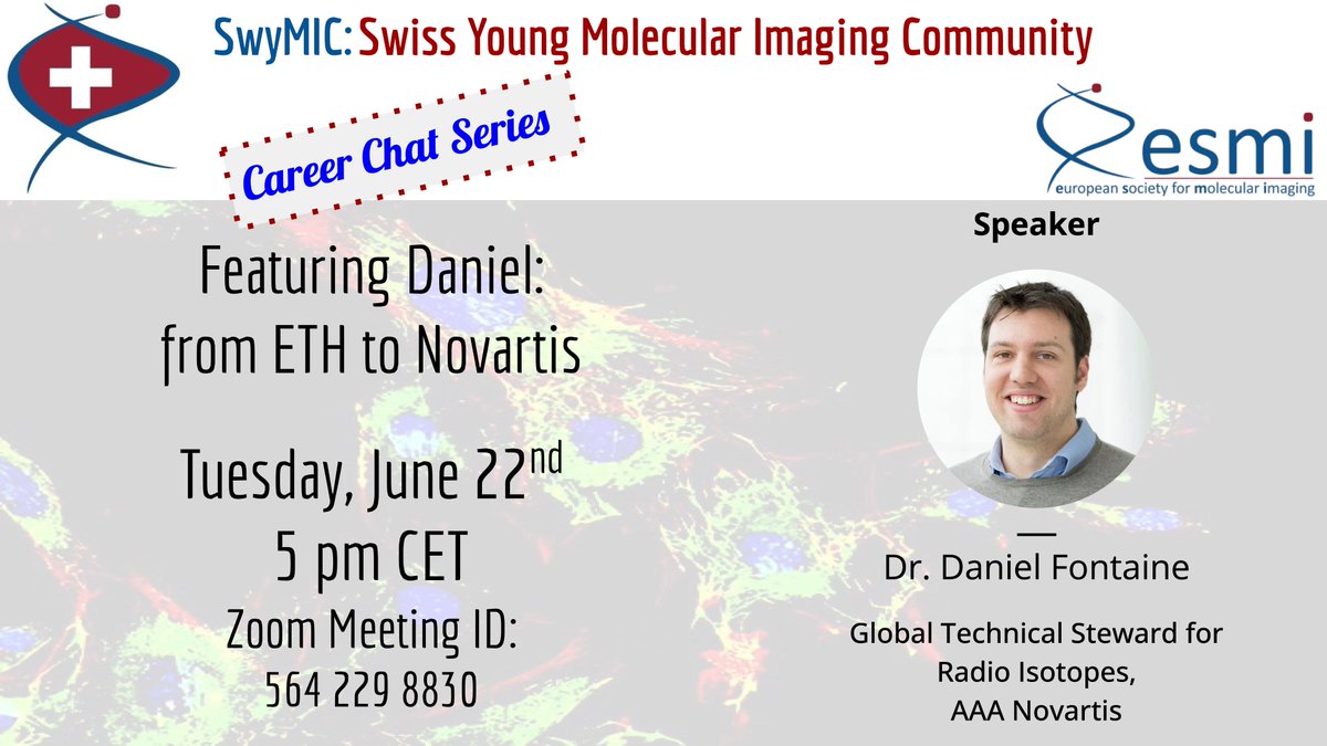 SwyMIC's tweet photo. Join us on online for our first in series Career Chat with Global Technical Steward for Radio Isotopes Dr. Daniel Fontaine from AAA Novartis to learn about his career journey from ETHZ to Novartis.
zoom: 564 229 8830
22.06.2022, 5:00 pm https://t.co/38Zl8jdy5h