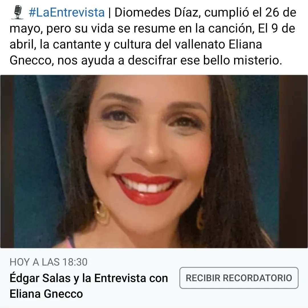 #InvitacionEspecial 
"Me es placentero tener al frente
tan distinguidas personas
y con esmero presto mi gusto 
Así empieza la canción El 9 de abril que de acuerdo a  <a href="/elianagneccom/">ELIANA</a>, es la verdadera autobiografía del <a href="/DiomedesDiaz/">Diomedes Díaz</a> Esta tarde los invito, los espero  a las 6 pm