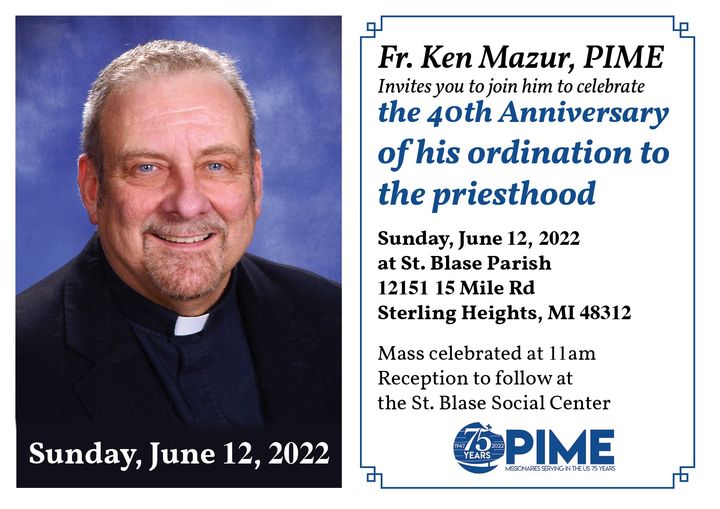 StMaryJoy's tweet photo. We would like to congratulate Fr. Ken Mazur, PIME on 40th Anniversary as a priest! https://t.co/YusYkaltXU