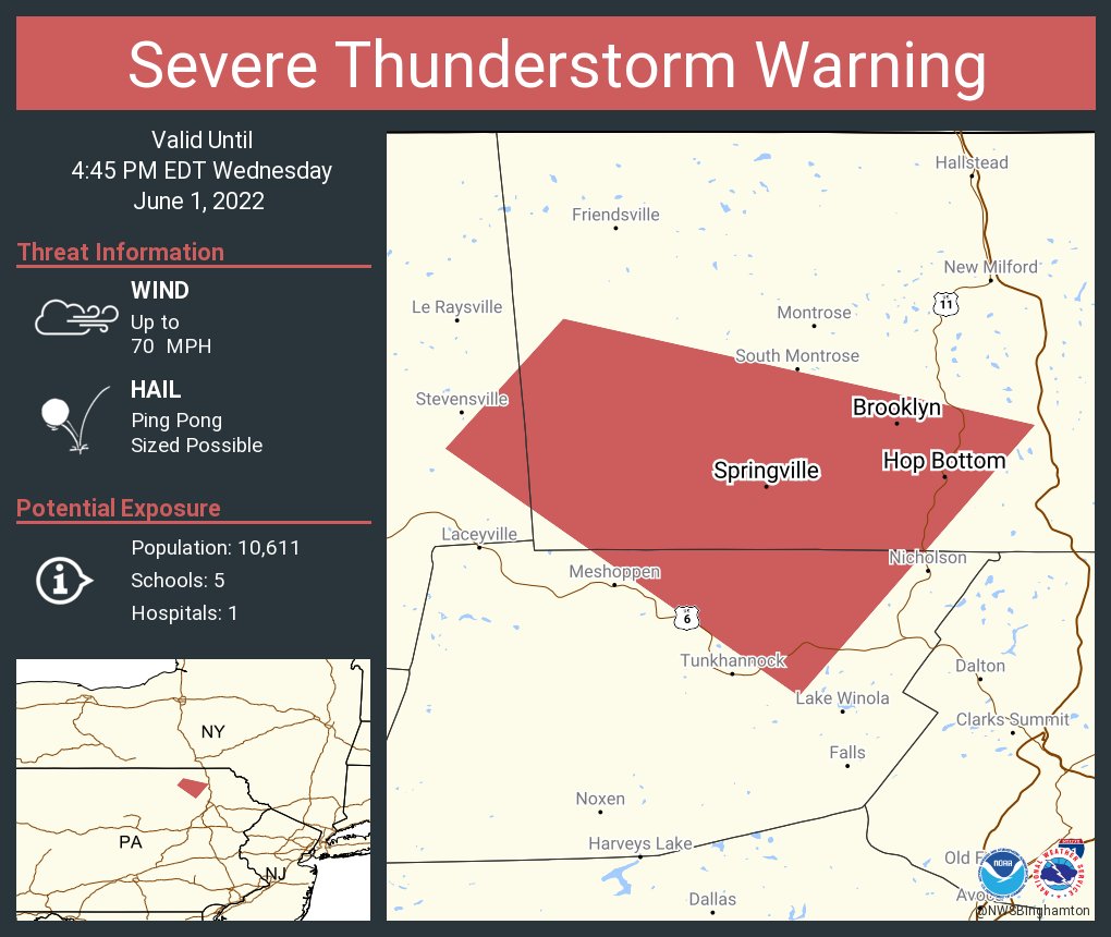 NWS Severe Tstorm on Twitter "Severe Thunderstorm Warning continues for Brooklyn PA, Hop Bottom