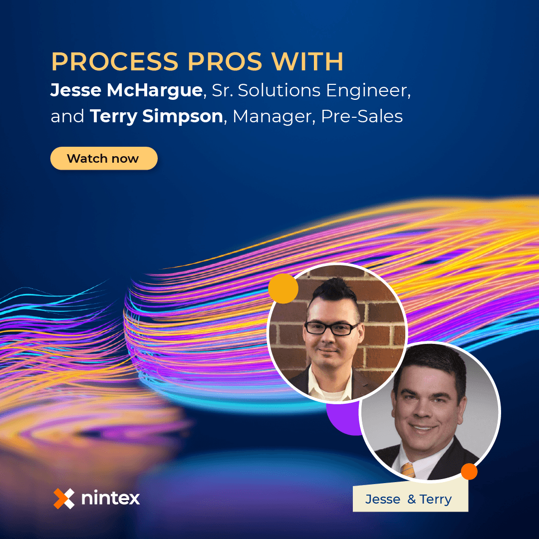 Don't automate for the sake of automating. The first episode of #NintexProcessPros focuses on the importance of establishing a strategy and gaining buy-in from your organization before implementing an automation tool. Watch: bit.ly/3zbgUnK <a href="/jesse_mchargue/">Jesse McHargue</a> <a href="/TerryDSimpson/">Terry Simpson</a>