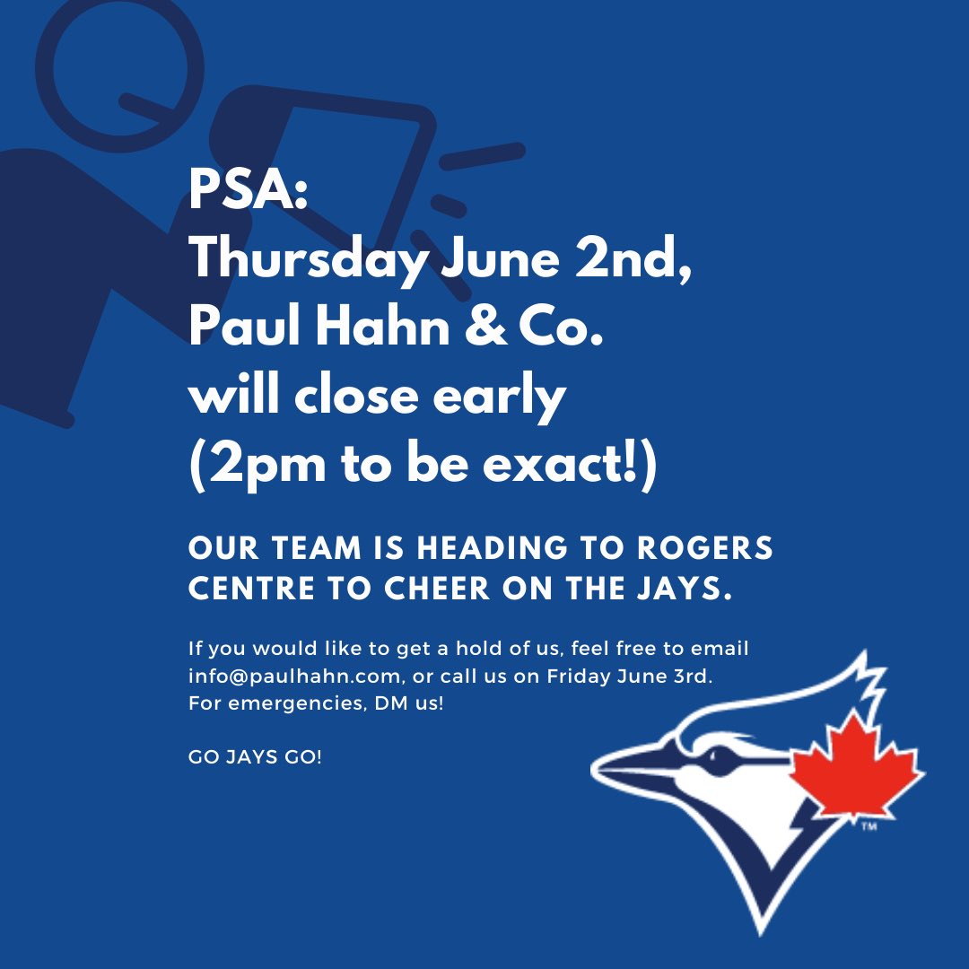 We are closing early tomorrow (June 2nd at 2pm). If you would like to get a hold of us. Email info@paulhahn.com or DM us on any of our social’s! Otherwise, come visit us on Friday June 3rd. Regular hours 9am-6pm. #gojaysgo