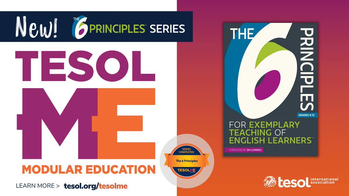 TESOL_Assn's tweet photo. Have you seen our new #TESOLme series for The 6 Principles? These online self-study modules are the perfect companion to our popular 6 Principles books. Learn more at https://t.co/oLuqEuZwPv #TESOL6Ps #thinkTESOL #TEFL #TESL #teachingenglish #tesolteacher #eslteacher https://t.co/4Vam5UhPR7