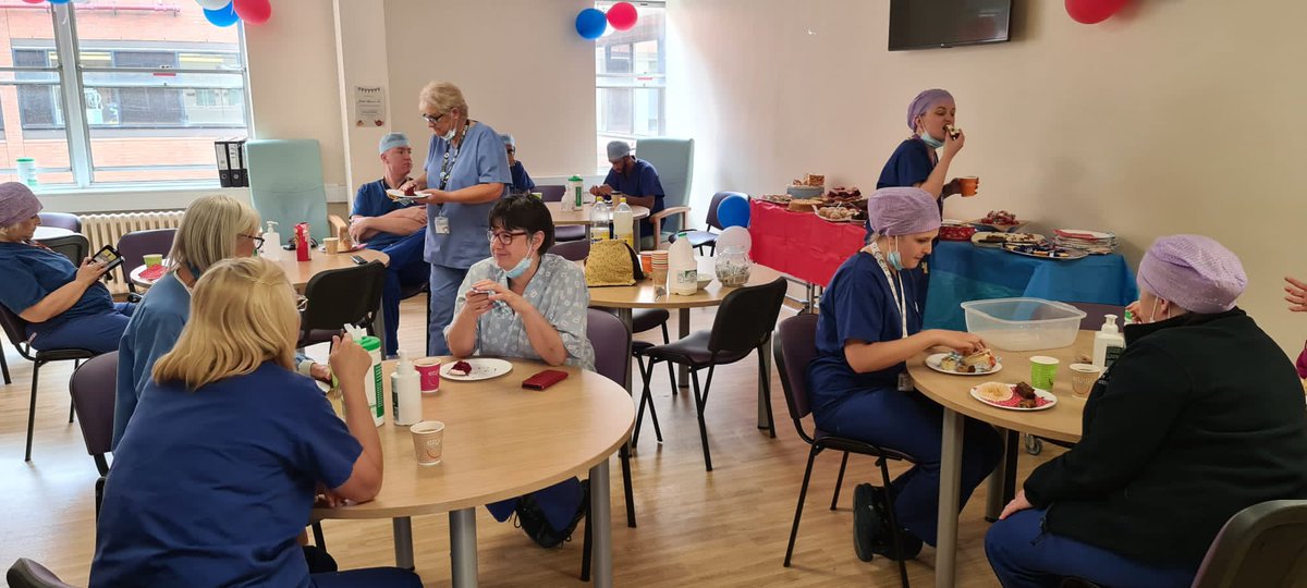 TheatresH's tweet photo. #jubilee2022 #QueensJubilee @UHNM_NHS @TeamSurgeryUHNM @phildwindsor @ClaireHughesxxx A wonderful afternoon tea this afternoon before a long bank holiday. Thanks to everyone who made or brought things in. Love our theatre family - enjoy your break 💛 https://t.co/beYeJIrLX8