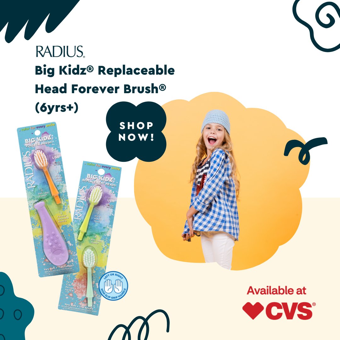 You can now find our Big Kidz Brush and Replaceable Heads at @CVSpharmacy locations across the country! Safe for your big kid and safe for the planet. 💚♻️

#CVSBeauty #madebyradius