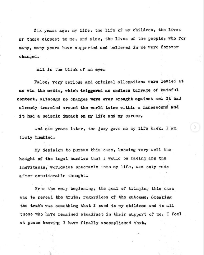 roaringrapids22's tweet image. #JohnnyDepp &amp;amp; his family have spent six years under the weight of Amber Heard's lies &amp;amp; false accusations of abuse. Today Mr. Depp &amp;amp; his family were liberated by a jury, who concluded she committed defamation in malice. 

Mr. Depp's statement following the verdict.⚖️⬇️