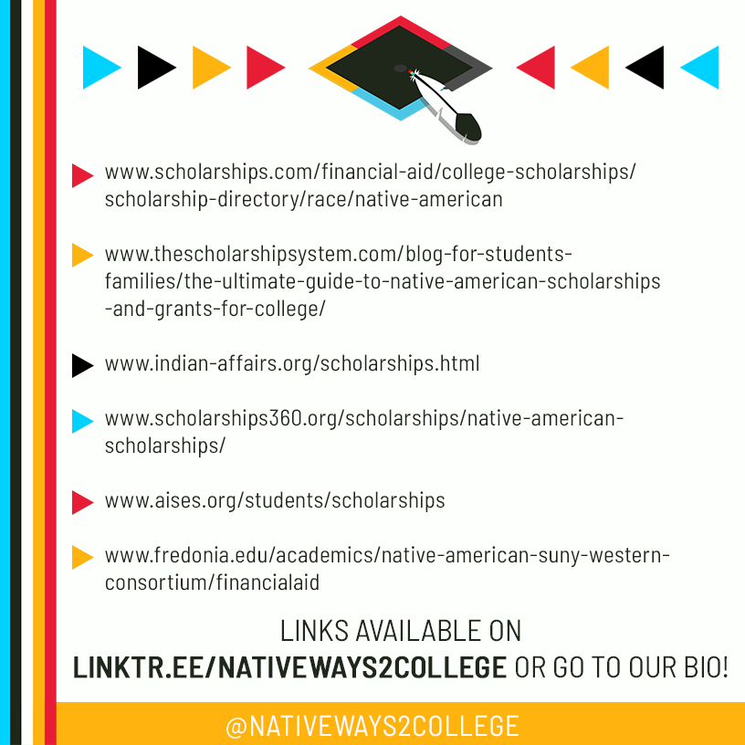 Scholarships are available for Native students of all levels and backgrounds! 

Check out the links on Linktr.ee/NativeWays2Col…!

#nativeways2college #nw2c #nw2cla #scholarships #college #highereducation #indigenouseducation #nativestudents #nativeamericanstudents
