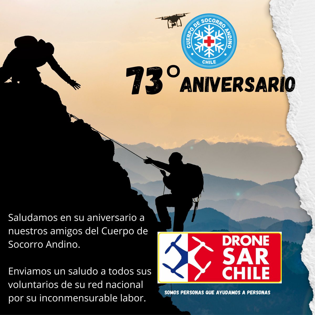Saludamos en su aniversario a nuestros amigos del @socorroandinodechile 

Saludamos a todos sus voluntarios de su red nacional por su inconmensurable labor.