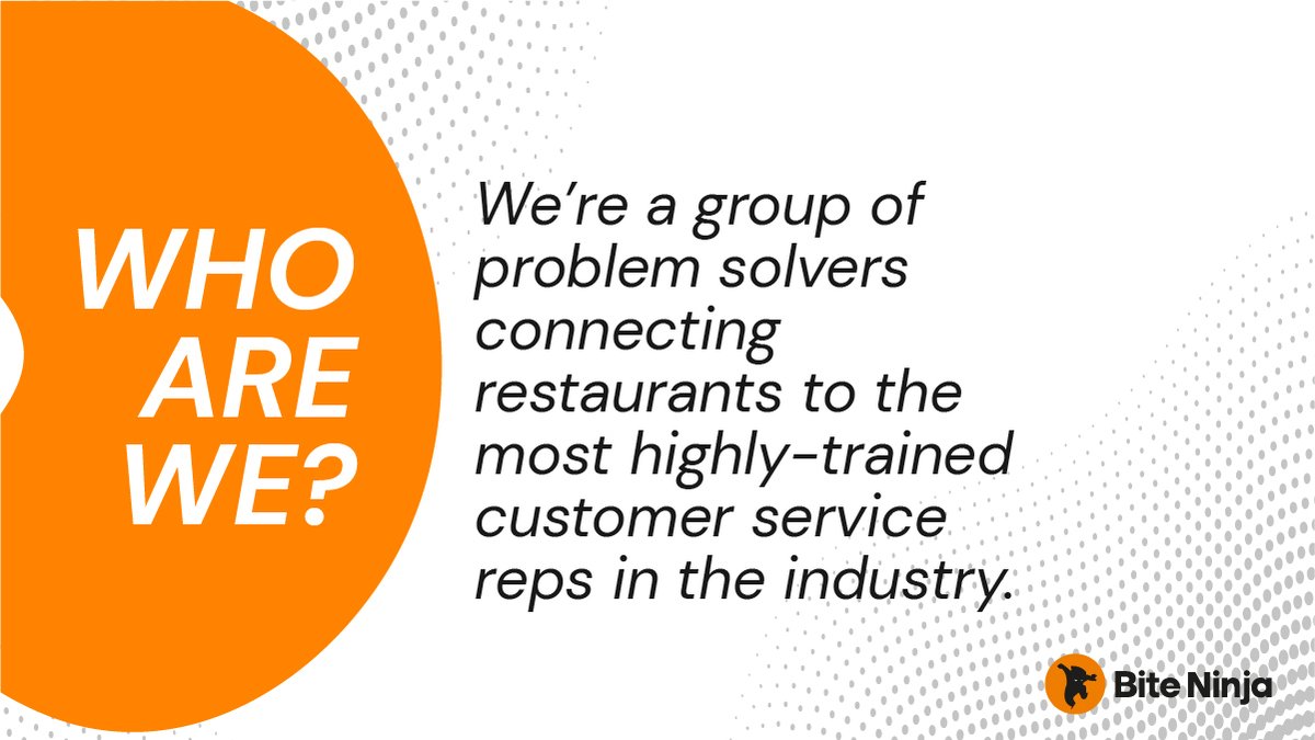 Who are we? We’re a group of problem solvers connecting restaurants to the most highly-trained customer service reps in the industry. Learn more about Bite Ninja here: bit.ly/3yF4y50