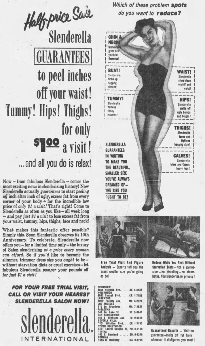 NARiverside's tweet image. Slenderella? #ArchivesWaitWhat 100s of salons &amp;amp; 1000s of women turning to “passive exercise” to trim down. In 1955, a patent infringement battle between Slenderella &amp;amp; B.H. Stauffer HIIT us with testimony about how it was all done on a vibrating muscle relaxing machine.
