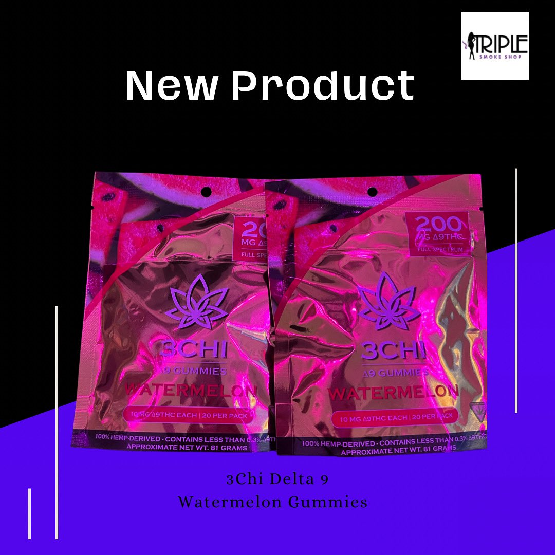 smoke_triple's tweet photo. 🚨NEW PRODUCT ALERT🚨
The summer is here at Triple Smoke Shop with our new 3Chi Delta -9 Gummies in a new flavor of Watermelon 🍉. 
Come Shop with Us 💨 https://t.co/6xqcEe7B1Z