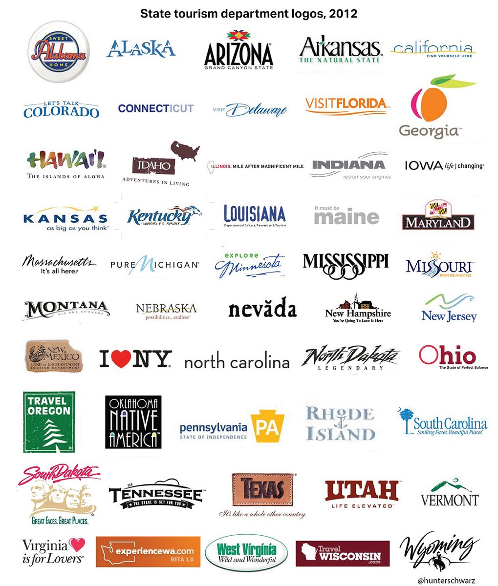 What state tourism logos look like now vs. 10 years ago