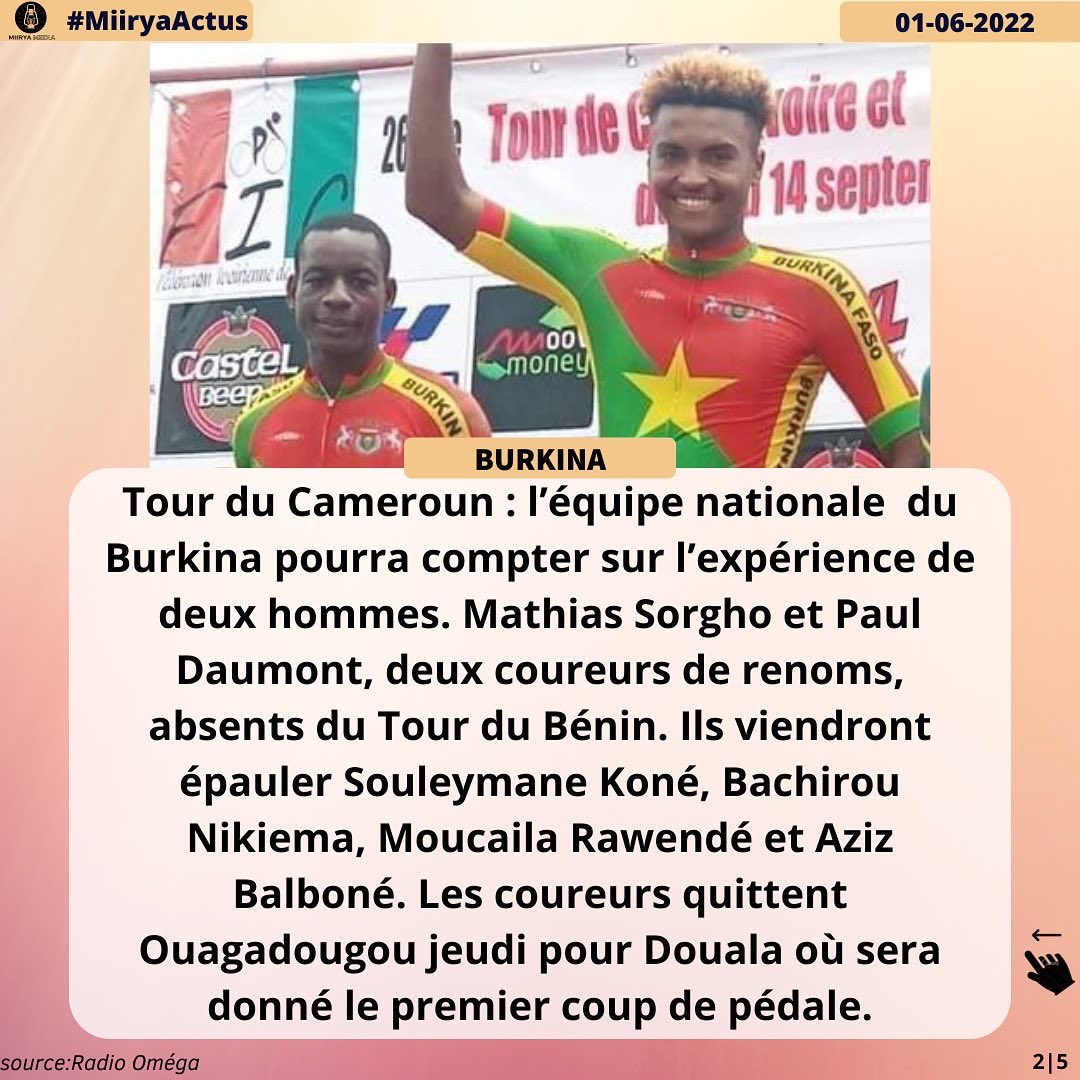 miirya2's tweet photo. #Burkina: Le Tour du #Cameroun verra la participation des champions burkinabè #PaulDaumont.
#Miirya #ainfos @Iwili #Cyclisme https://t.co/lKSmYglmYX