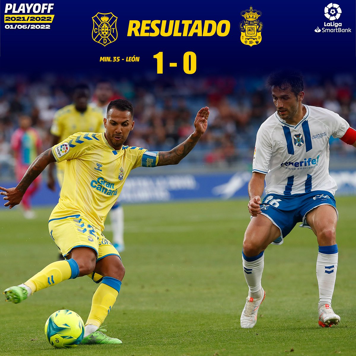 🔚 FINAL del partido.
Derrota por la mínima en la ida del #PlayOff. ¡Hay que seguir luchando, #VamosUD! 💛💙

#TenerifeLasPalmas 
#LaUniónHaceLasPalmas