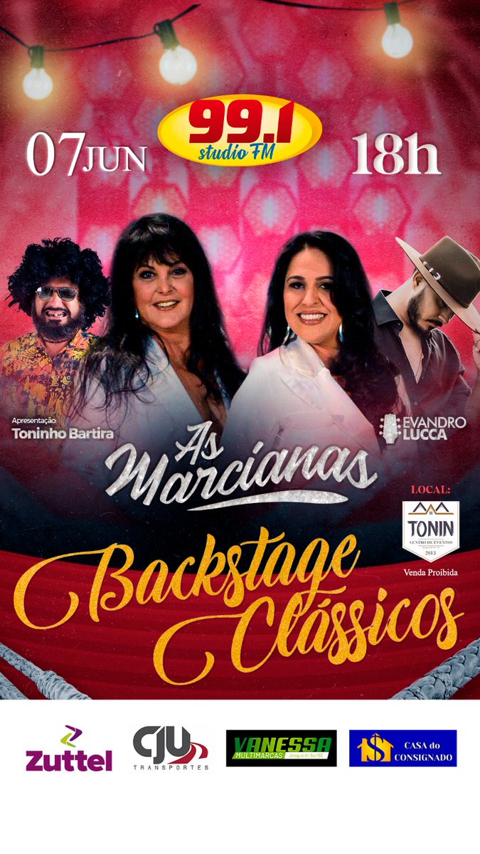 SCNews11's tweet photo. Backstage Clássicos -  Especial Programa Toninho Bartira - 5 anos! 
Com elas, As Marcianas!

Dia 07 de junho, terça-feira, a partir das 18h00, no Rancho Tonin.

Então, cola na 99,1 - Studio FM - pra faturar o seu convite na faixa, de graça! Venda proibida.
#voceviunascnews https://t.co/gShdlk9ulw