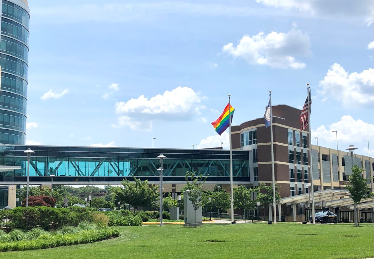 InovaCareers's tweet photo. To kick off #PrideMonth, @InovaHealth raised the rainbow flag at all 5 hospitals, system office bldg, ICPH, &amp; Inova Juniper Program. These flags will fly all month, as Inova is proud to celebrate alongside our LGBTQ+ team members, patients, families and their allies. (1 of 2) https://t.co/QRQbwKKsHD