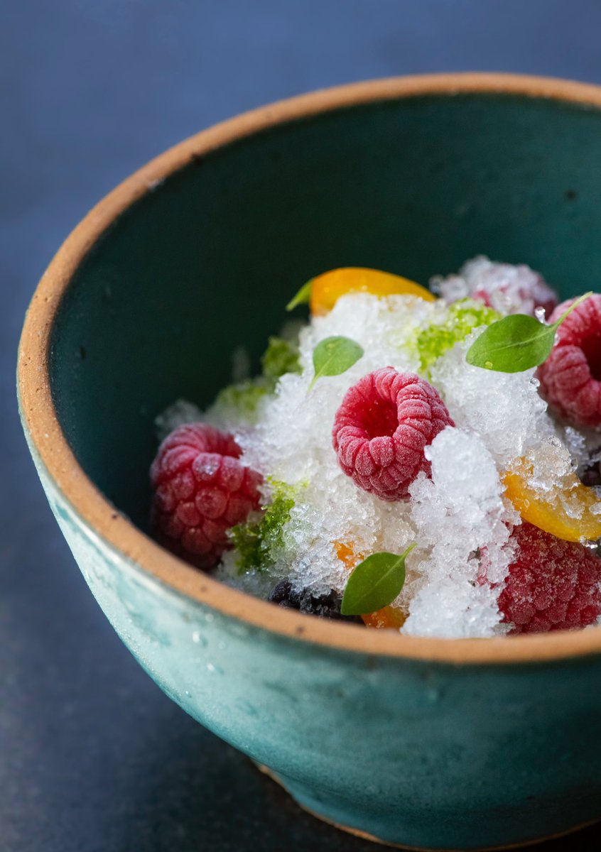 With the balmy weather we’ve had, raspberries are already ripe + sweet this year! Starting today, our Wan Yen dessert (a Thai version of shaved ice with pearls of tapioca, pandan-coconut cream, pineapple jellies and basil buds) will be topped with @Yerenafarms raspberries.