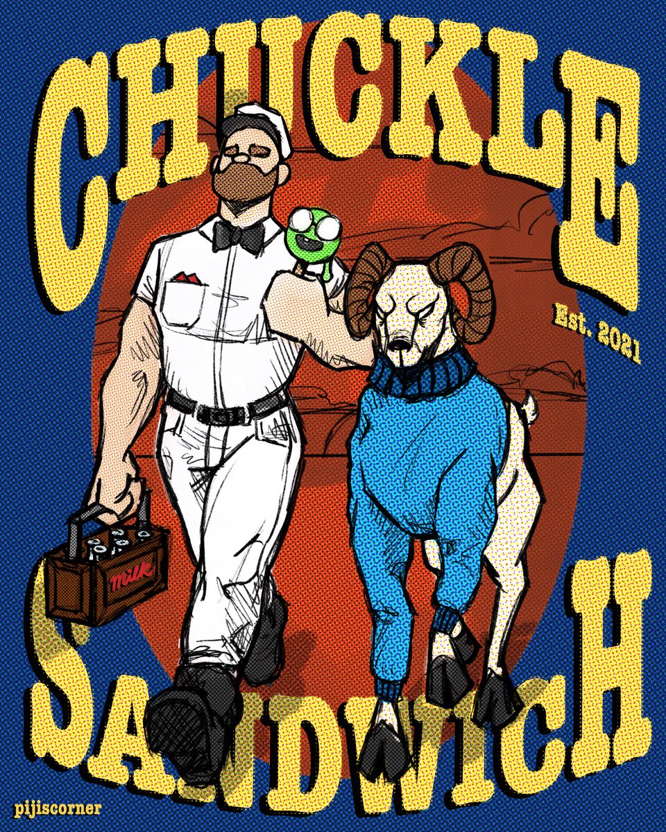 pijiscorner's tweet image. Sad to think this is the episode that finally got me to finish this fan art I started in August, but grateful for all the laughs best of luck to @Slimecicle from all the chucklers 💛💛 #chucklesandwichfanart @ChuckleSammy