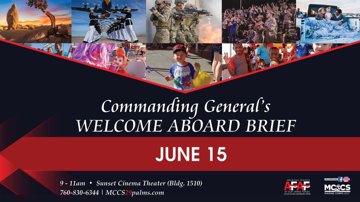 New to MCAGCC? Attend the Commanding General’s Welcome Aboard Brief on June 15 and learn about all this area has to offer. Click HERE for more information: ms.spr.ly/6011ZLSEP