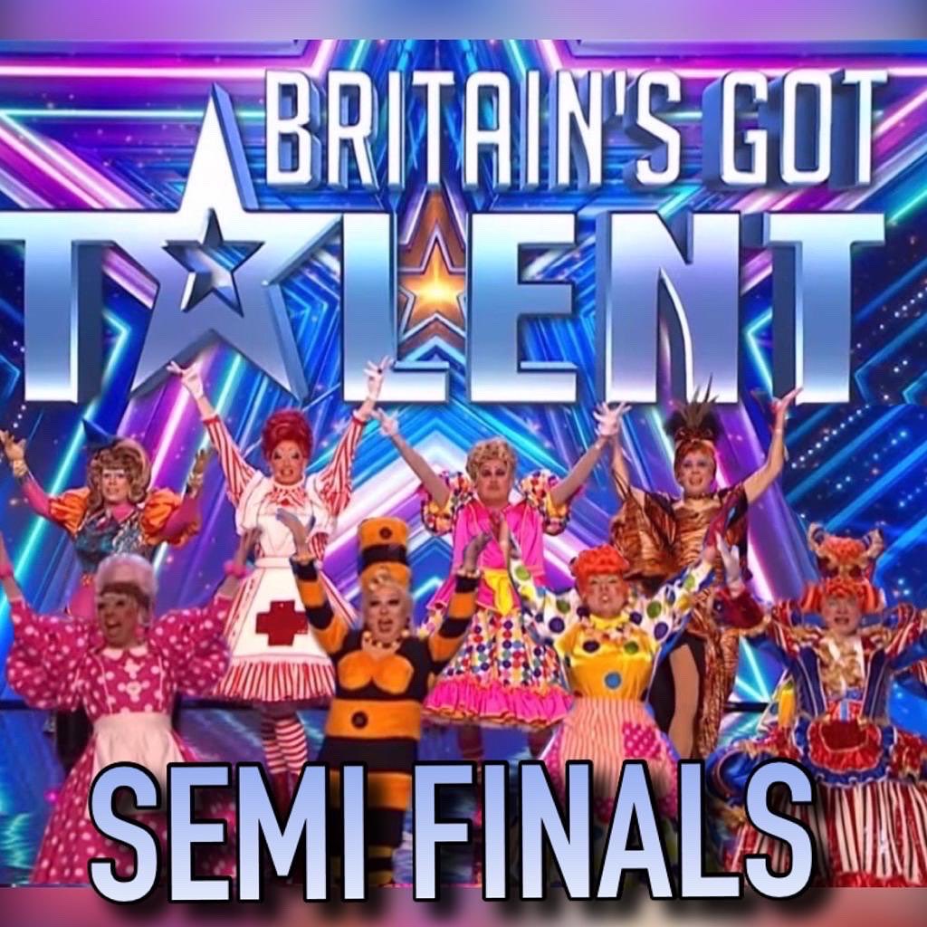 DamenationBGT's tweet photo. What’s that?? You heard right! Dame Nation are through to the semi-finals of Britain's Got Talent! 🥳We are so proud to be representing the most British of traditions: pantomime! No stage could be better to showcase our talents 🌟 Tune in tomorrow at 8pm #bgt https://t.co/GHVxz7jKD0