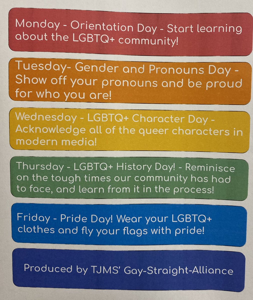 TJMS Pride week is June 5th-10th! Celebrate! #APSPride2022🌈