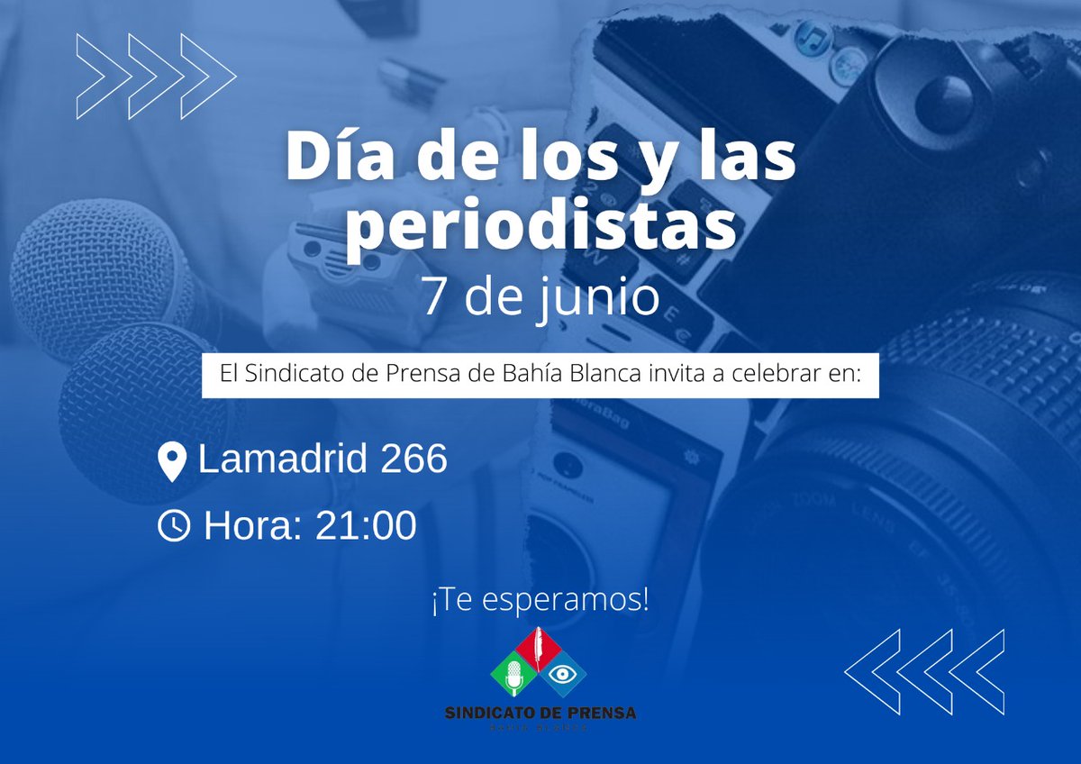 Adjuntamos la invitación para los trabajadores y trabajadoras de prensa de la ciudad, afiliados y no afiliados, para reencontrarnos y compartir un buen momento además del tradicional agasajo.

Confirmar asistencia al siguiente correo: sindicatodeprensabahia@gmail.com